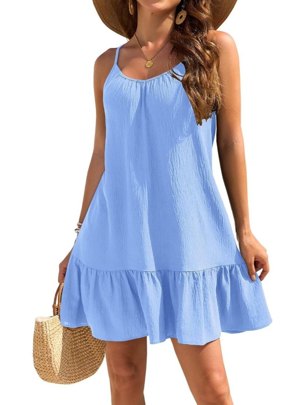 Women's Blue Beach Spaghetti Straps Imported Pull On Swimsuit Cover Ups